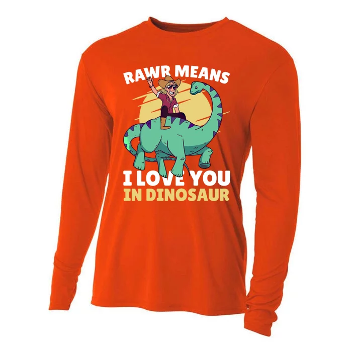 Rawr Means I Love You In Dinosaur With Rodeo With Dinosaur Gift Cooling Performance Long Sleeve Crew