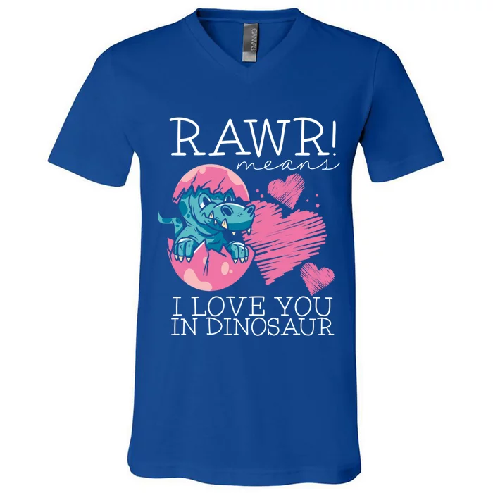 Rawr Means I Love You In Dinosaur Valentine’s Day Dinosaur Cool Gift V-Neck T-Shirt