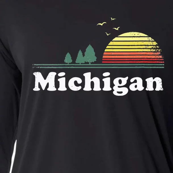 Retro Michigan Image Novelty Home MI State Souvenir Cooling Performance Long Sleeve Crew