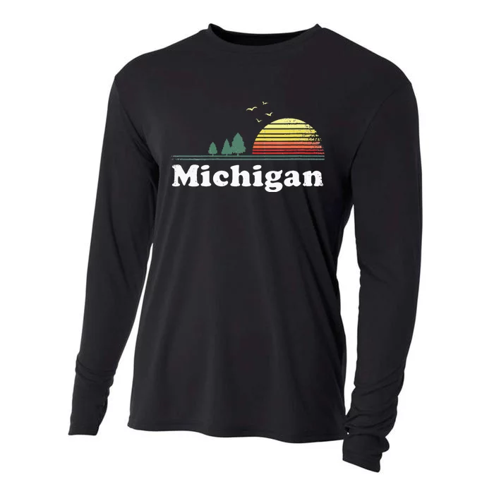 Retro Michigan Image Novelty Home MI State Souvenir Cooling Performance Long Sleeve Crew