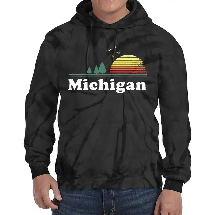 Retro Michigan Image Novelty Home MI State Souvenir Tie Dye Hoodie