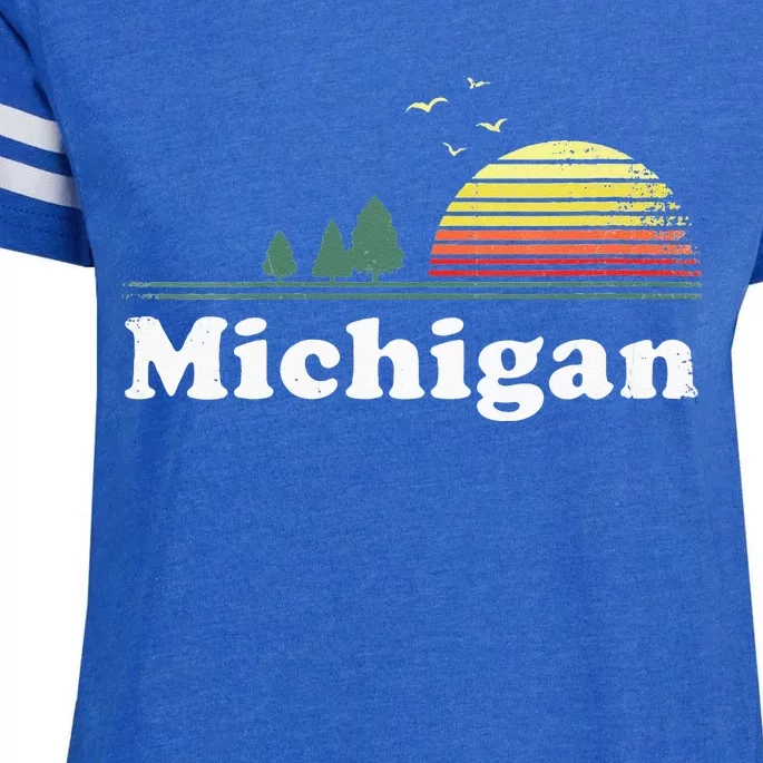 Retro Michigan Image Novelty Home MI State Souvenir Enza Ladies Jersey Football T-Shirt