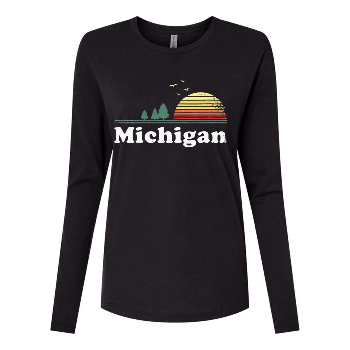 Retro Michigan Image Novelty Home MI State Souvenir Womens Cotton Relaxed Long Sleeve T-Shirt