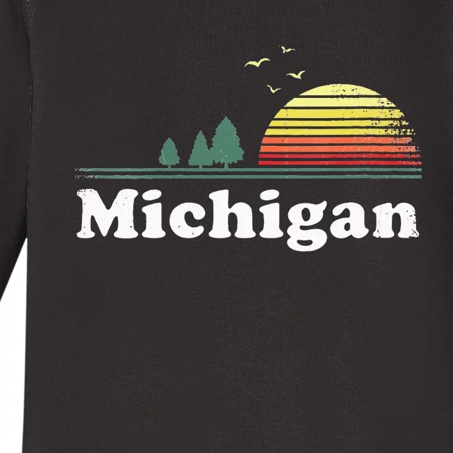 Retro Michigan Image Novelty Home MI State Souvenir Baby Long Sleeve Bodysuit