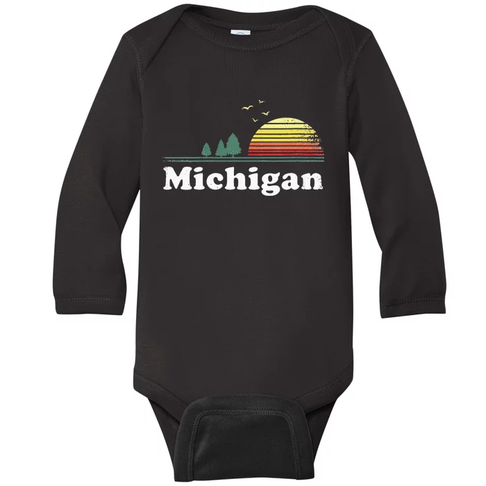 Retro Michigan Image Novelty Home MI State Souvenir Baby Long Sleeve Bodysuit