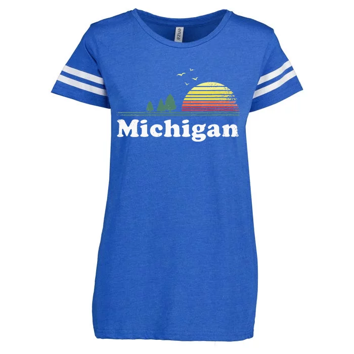 Retro Michigan Image Novelty Home MI State Souvenir Enza Ladies Jersey Football T-Shirt