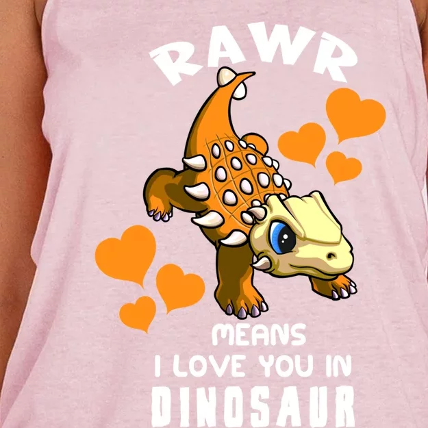 Rawr Means I Love You In Dinosaur Baby Ankylosaurus Design Sweatshirt Women's Knotted Racerback Tank