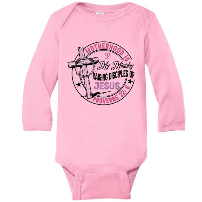 Retro Motherhood Is My Ministry Baby Long Sleeve Bodysuit