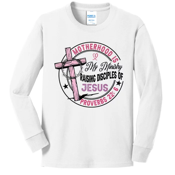 Retro Motherhood Is My Ministry Kids Long Sleeve Shirt