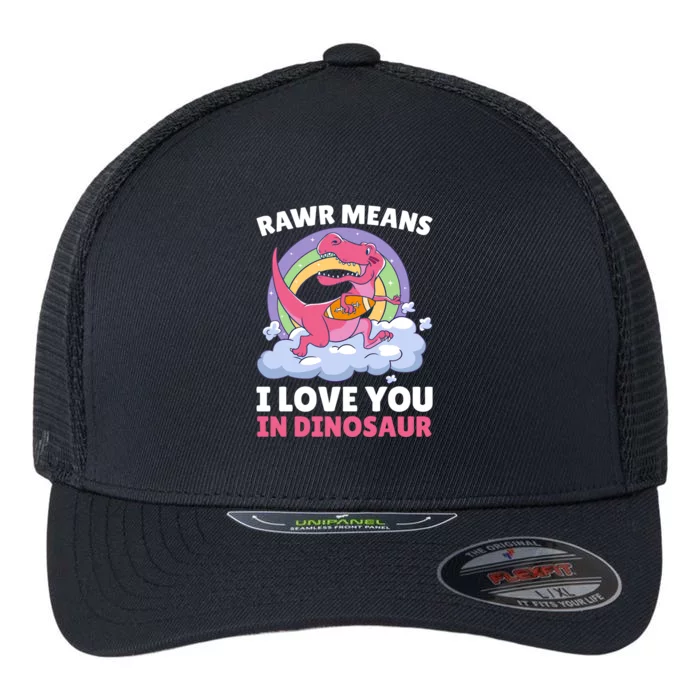 Rawr Means I Love You In Dinosaur Football With Dinosaur Great Gift Flexfit Unipanel Trucker Cap