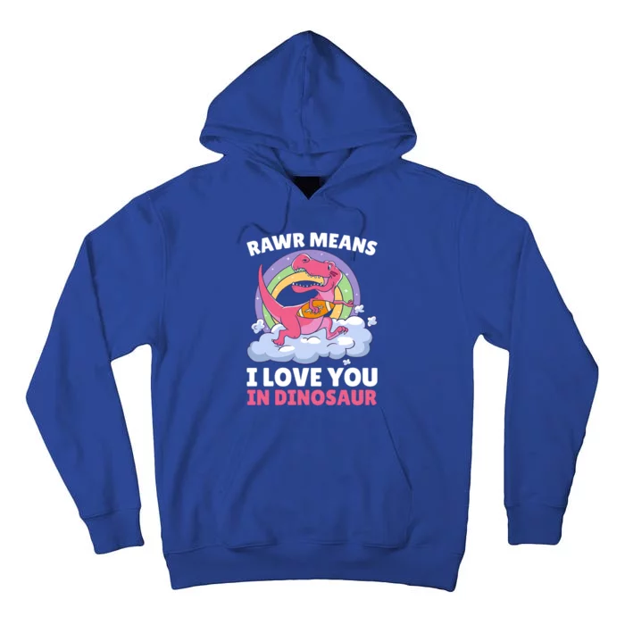 Rawr Means I Love You In Dinosaur Football With Dinosaur Great Gift Tall Hoodie