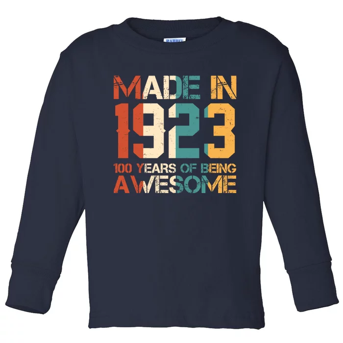 Retro Made In 1923 100 Years Of Being Awesome Birthday Toddler Long Sleeve Shirt