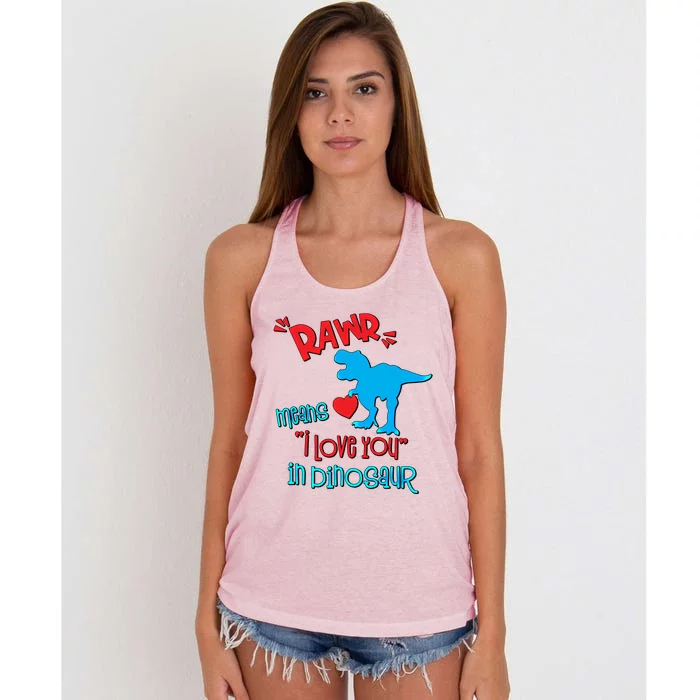 Rawr Means I Love You In Dinosaur Funny Valentine Gift Women's Knotted Racerback Tank