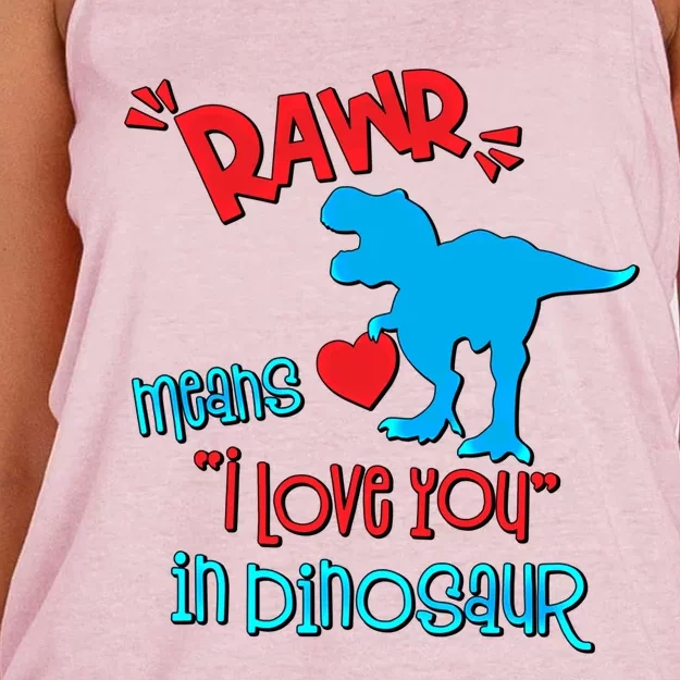 Rawr Means I Love You In Dinosaur Funny Valentine Gift Women's Knotted Racerback Tank