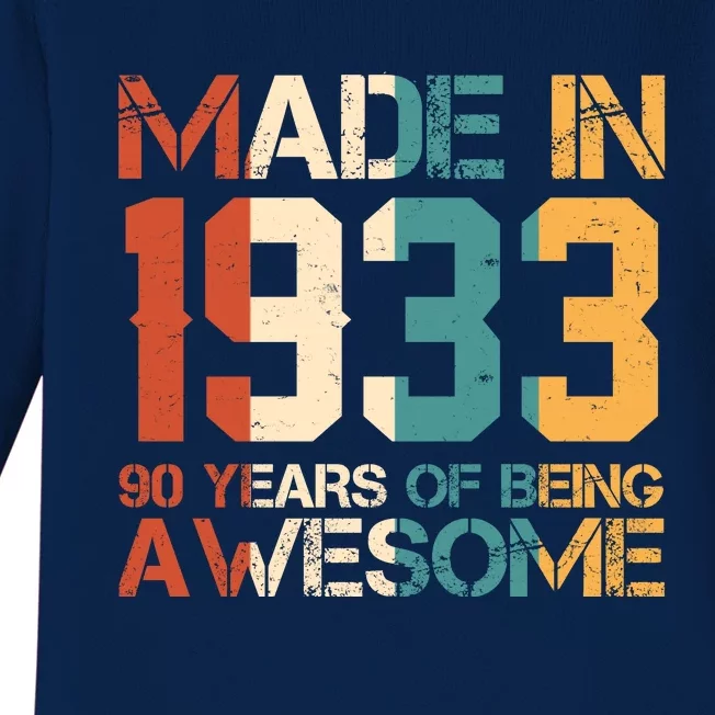 Retro Made In 1933 90 Years Of Being Awesome Birthday Baby Long Sleeve Bodysuit