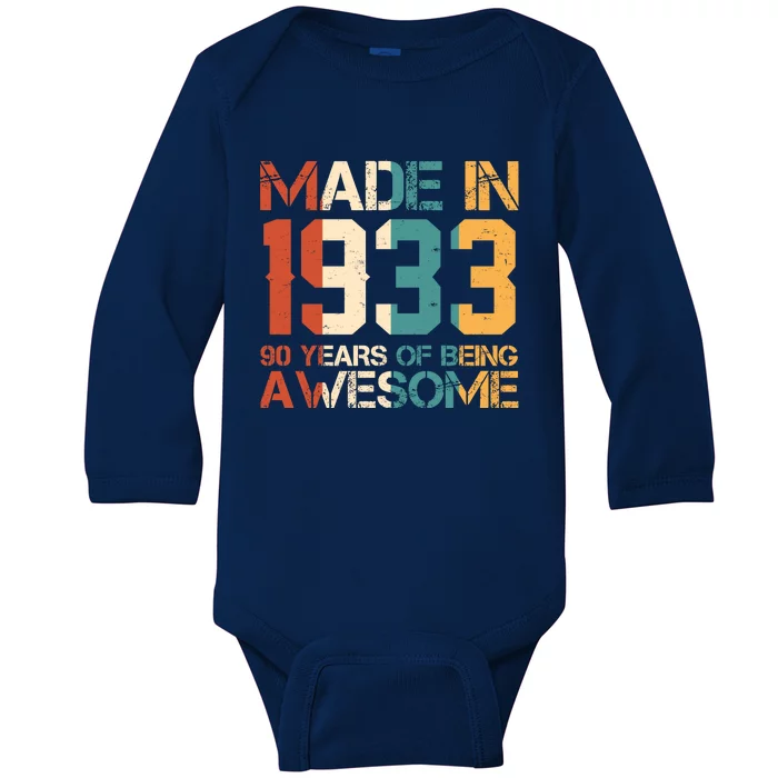 Retro Made In 1933 90 Years Of Being Awesome Birthday Baby Long Sleeve Bodysuit