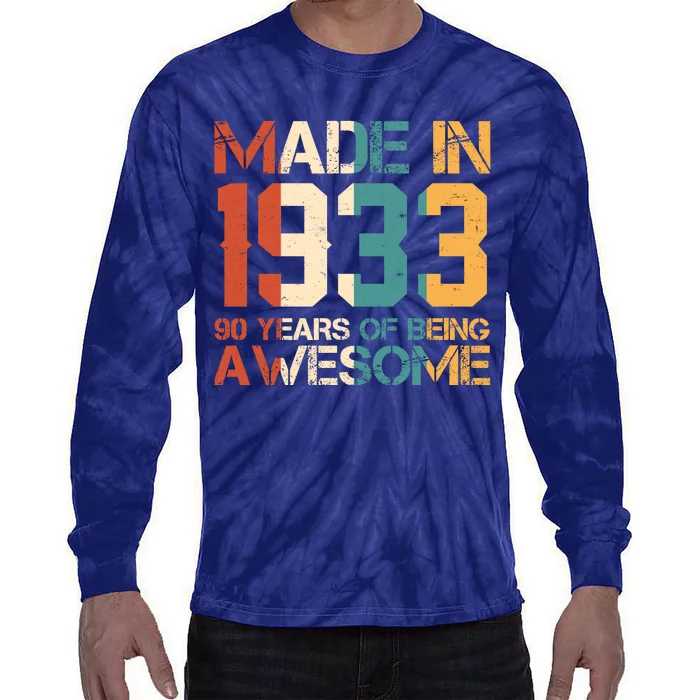 Retro Made In 1933 90 Years Of Being Awesome Birthday Tie-Dye Long Sleeve Shirt