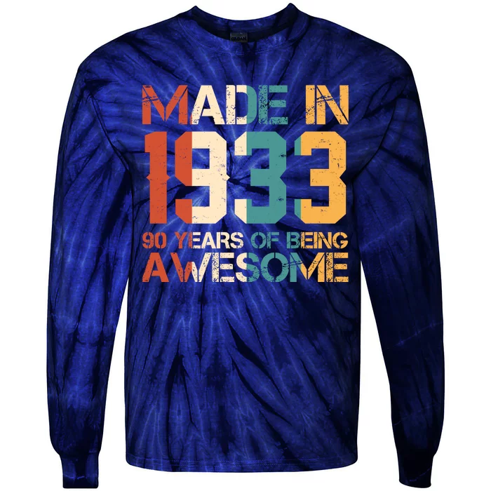 Retro Made In 1933 90 Years Of Being Awesome Birthday Tie-Dye Long Sleeve Shirt