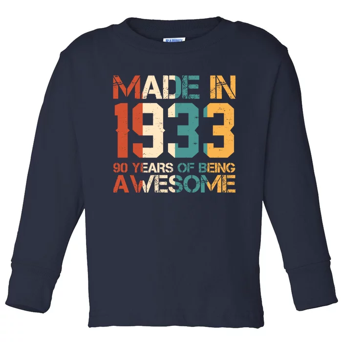 Retro Made In 1933 90 Years Of Being Awesome Birthday Toddler Long Sleeve Shirt