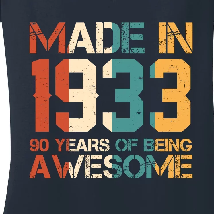 Retro Made In 1933 90 Years Of Being Awesome Birthday Women's V-Neck T-Shirt