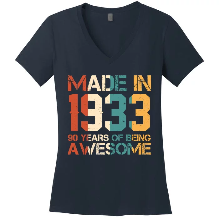 Retro Made In 1933 90 Years Of Being Awesome Birthday Women's V-Neck T-Shirt