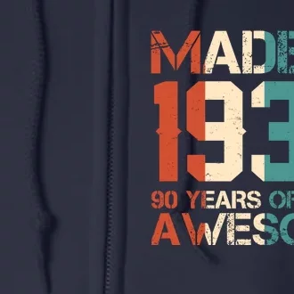 Retro Made In 1933 90 Years Of Being Awesome Birthday Full Zip Hoodie