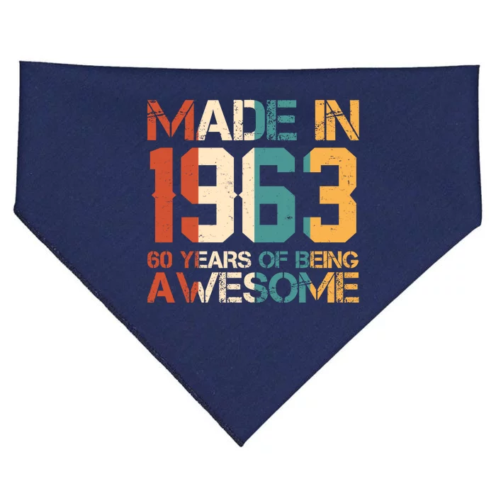 Retro Made In 1963 60 Years Of Being Awesome Birthday USA-Made Doggie Bandana