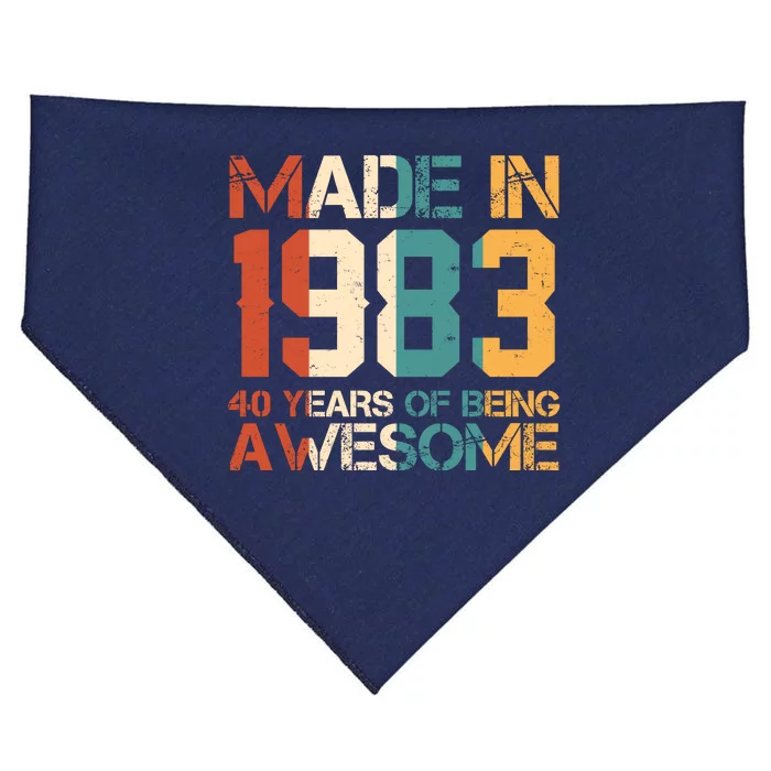 Retro Made In 1983 40 Years Of Being Awesome Birthday USA-Made Doggie Bandana