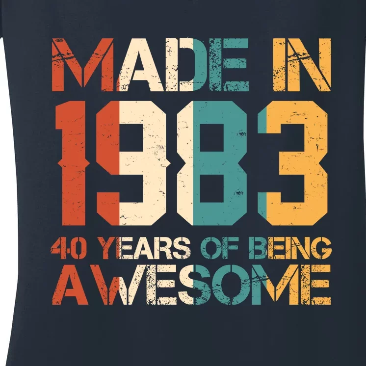 Retro Made In 1983 40 Years Of Being Awesome Birthday Women's V-Neck T-Shirt