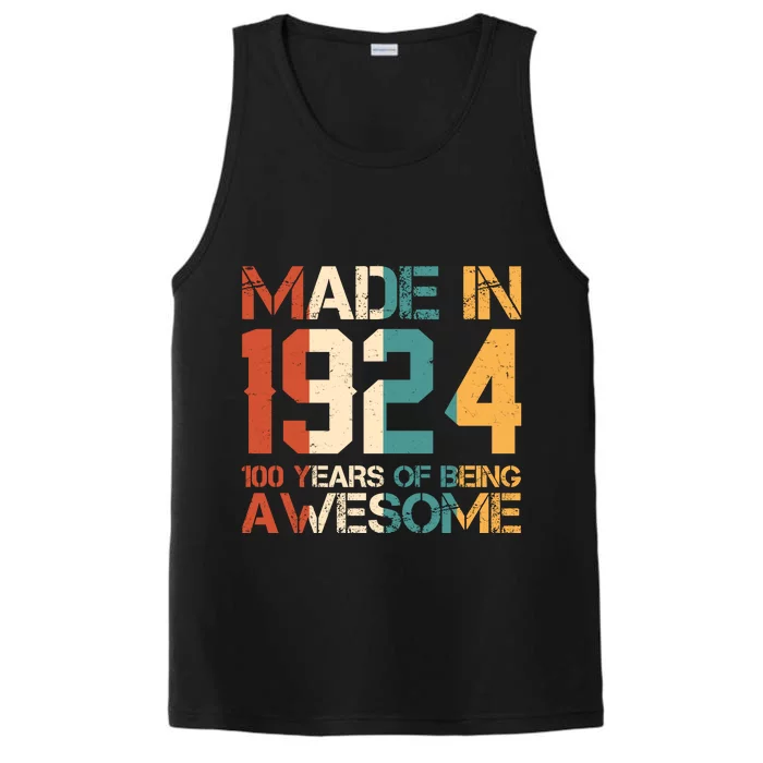 Retro Made In 1924 100 Years Of Being Awesome Birthday Performance Tank