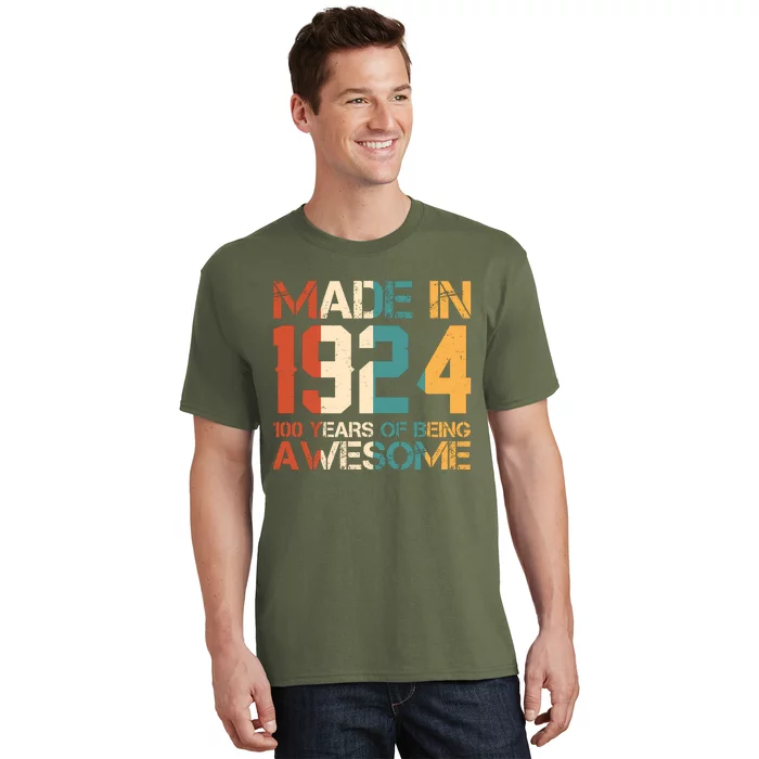 Retro Made In 1924 100 Years Of Being Awesome Birthday T-Shirt