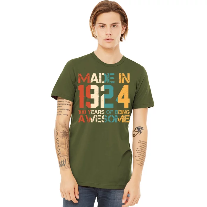 Retro Made In 1924 100 Years Of Being Awesome Birthday Premium T-Shirt