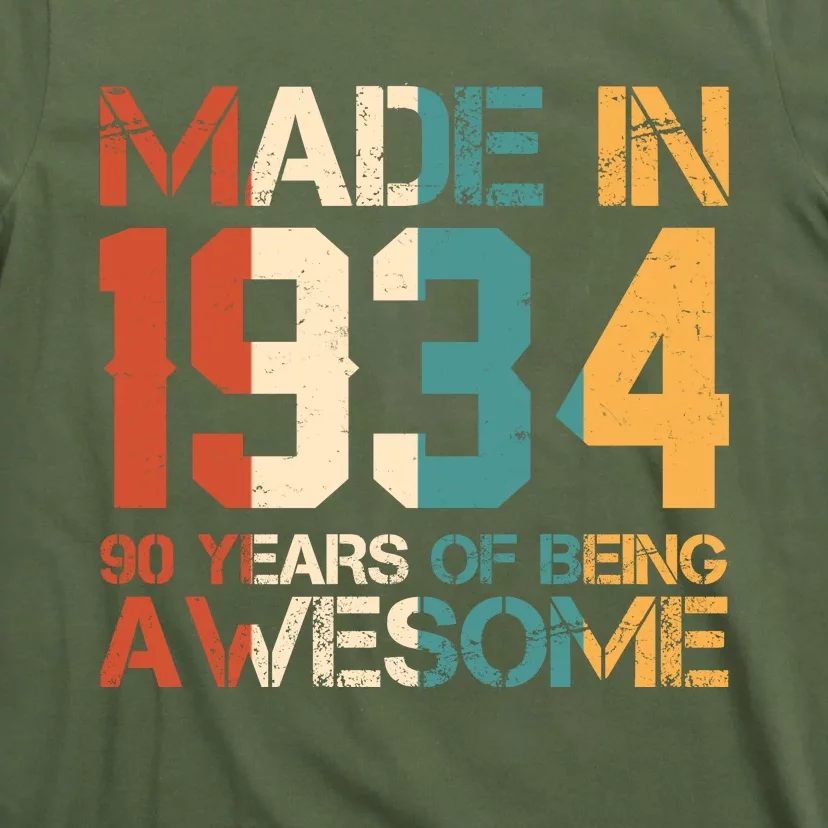 Retro Made In 1934 90 Years Of Being Awesome Birthday T-Shirt