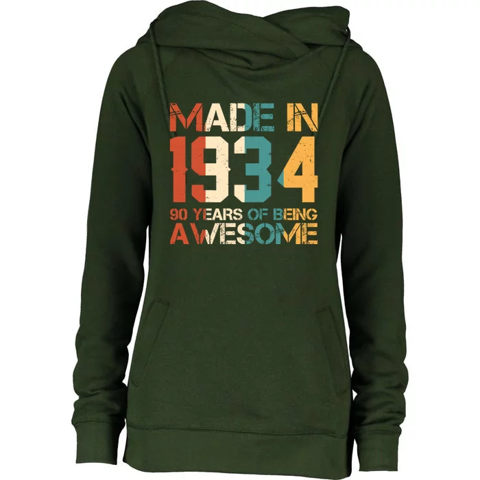 Retro Made In 1934 90 Years Of Being Awesome Birthday Womens Funnel Neck Pullover Hood