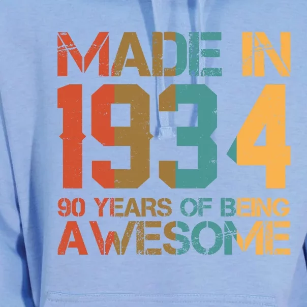 Retro Made In 1934 90 Years Of Being Awesome Birthday Unisex Surf Hoodie