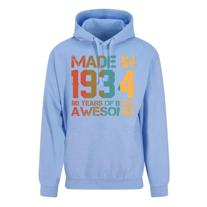 Retro Made In 1934 90 Years Of Being Awesome Birthday Unisex Surf Hoodie