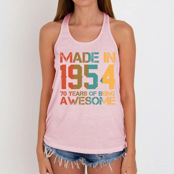 Retro Made In 1954 70 Years Of Being Awesome Birthday Women's Knotted Racerback Tank