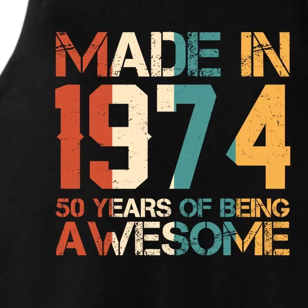 Retro Made In 1974 50 Years Of Being Awesome Birthday Ladies Tri-Blend Wicking Tank