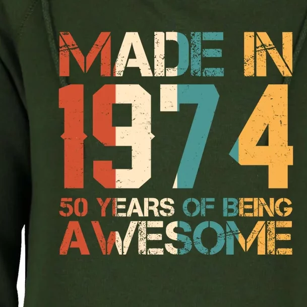 Retro Made In 1974 50 Years Of Being Awesome Birthday Womens Funnel Neck Pullover Hood