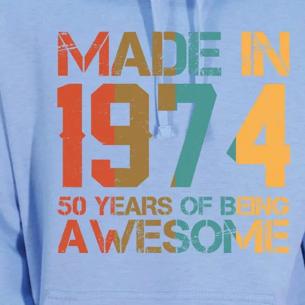 Retro Made In 1974 50 Years Of Being Awesome Birthday Unisex Surf Hoodie