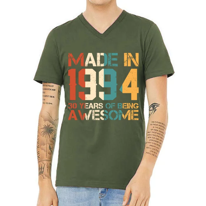 Retro Made In 1994 30 Years Of Being Awesome Birthday V-Neck T-Shirt