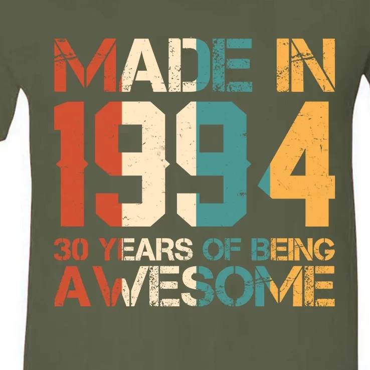 Retro Made In 1994 30 Years Of Being Awesome Birthday V-Neck T-Shirt