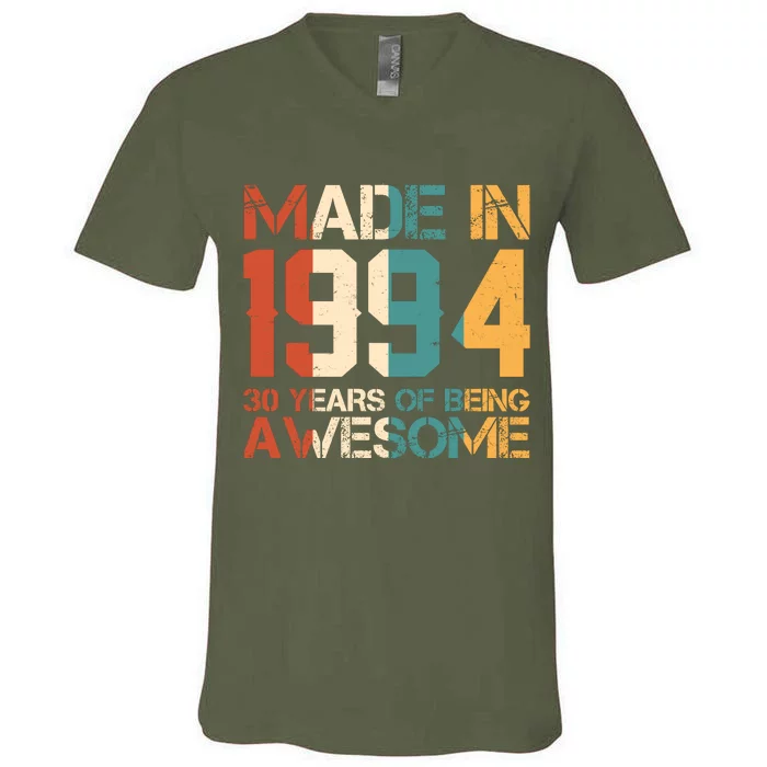 Retro Made In 1994 30 Years Of Being Awesome Birthday V-Neck T-Shirt