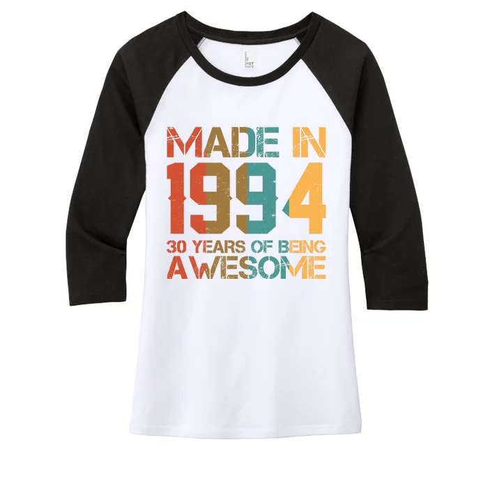 Retro Made In 1994 30 Years Of Being Awesome Birthday Women's Tri-Blend 3/4-Sleeve Raglan Shirt