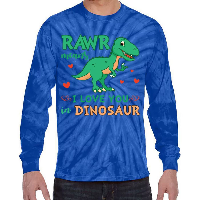 Rawr Means I Love You In Dinosaur Reptiles Png Meaningful Gift Tie-Dye Long Sleeve Shirt