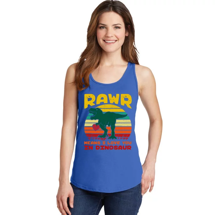 Rawr Means I Love You In Dinosaur Retro Sunset Heart Vintage Gift Ladies Essential Tank