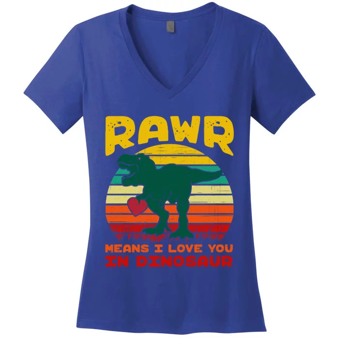 Rawr Means I Love You In Dinosaur Retro Sunset Heart Vintage Gift Women's V-Neck T-Shirt