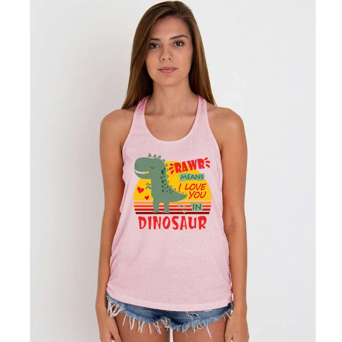 Rawr Means I Love You In Dinosaur T Rex Funny Valentines Cute Gift Women's Knotted Racerback Tank