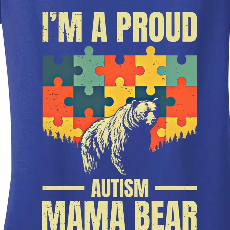 Retro Mom IM A Proud Autism Mama Bear Autistic Daughter Son Gift Women's V-Neck T-Shirt