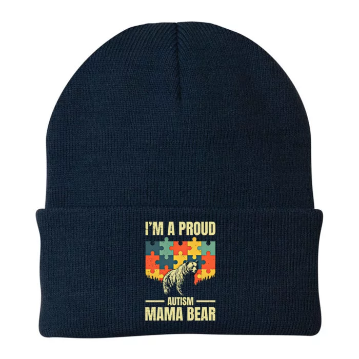 Retro Mom IM A Proud Autism Mama Bear Autistic Daughter Son Gift Knit Cap Winter Beanie